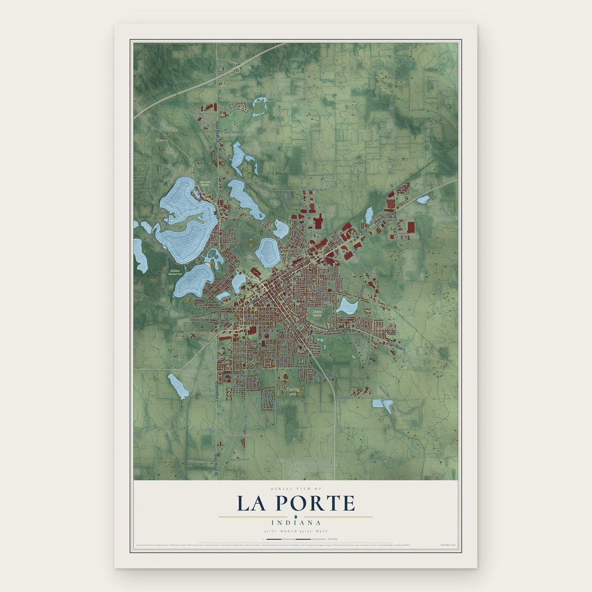 La Porte, Indiana map print, the full design