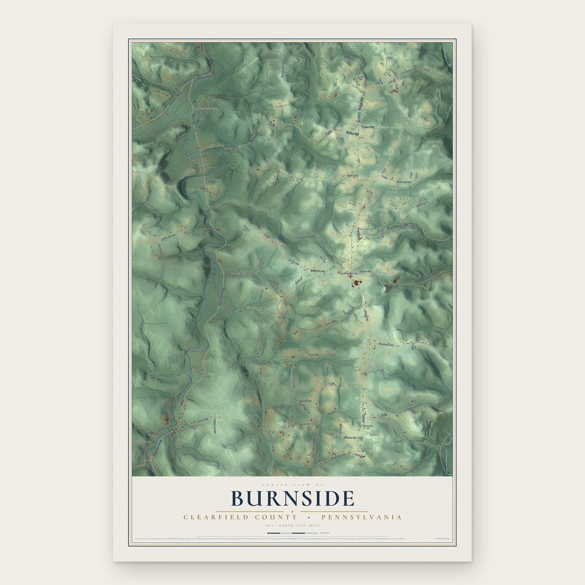 Burnside, Clearfield County, Pennsylvania map print, the full design