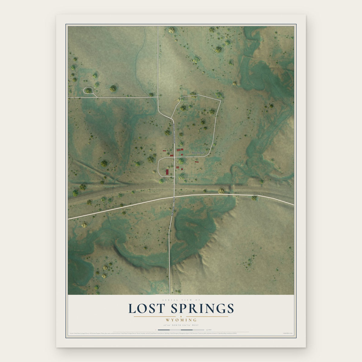 Lost Springs, Wyoming map print, the full design