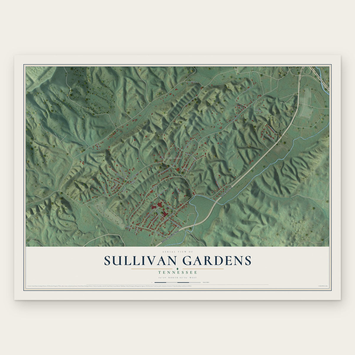 Sullivan Gardens, Tennessee map print, the full design