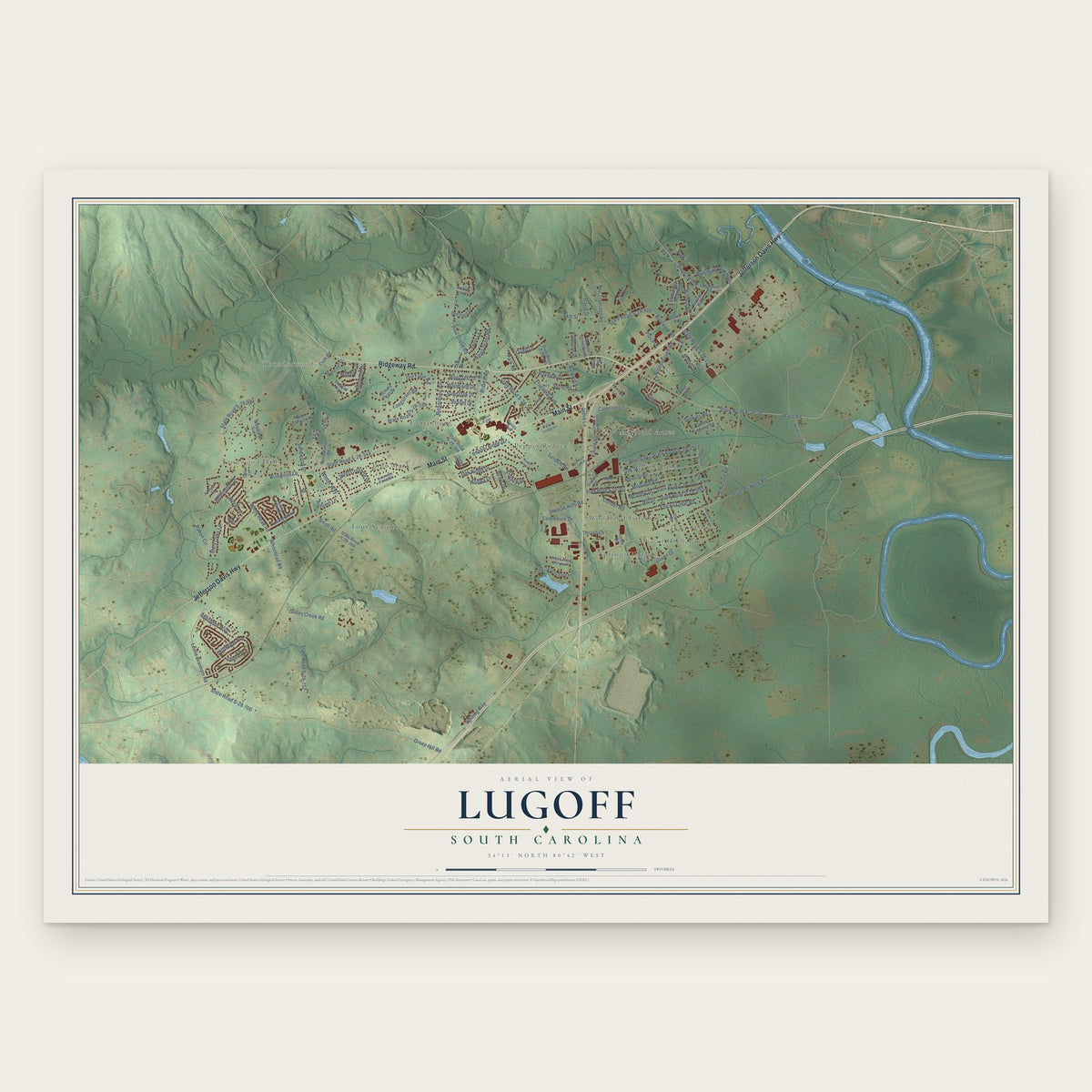 Lugoff, South Carolina map print, the full design