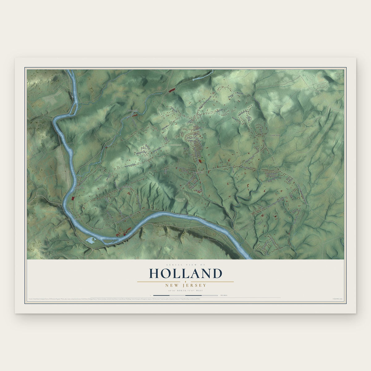 Holland, New Jersey map print, the full design