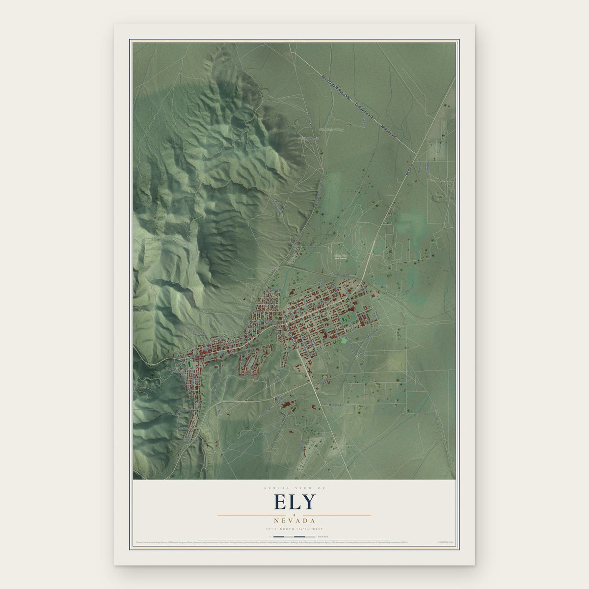 Ely, Nevada map print, the full design