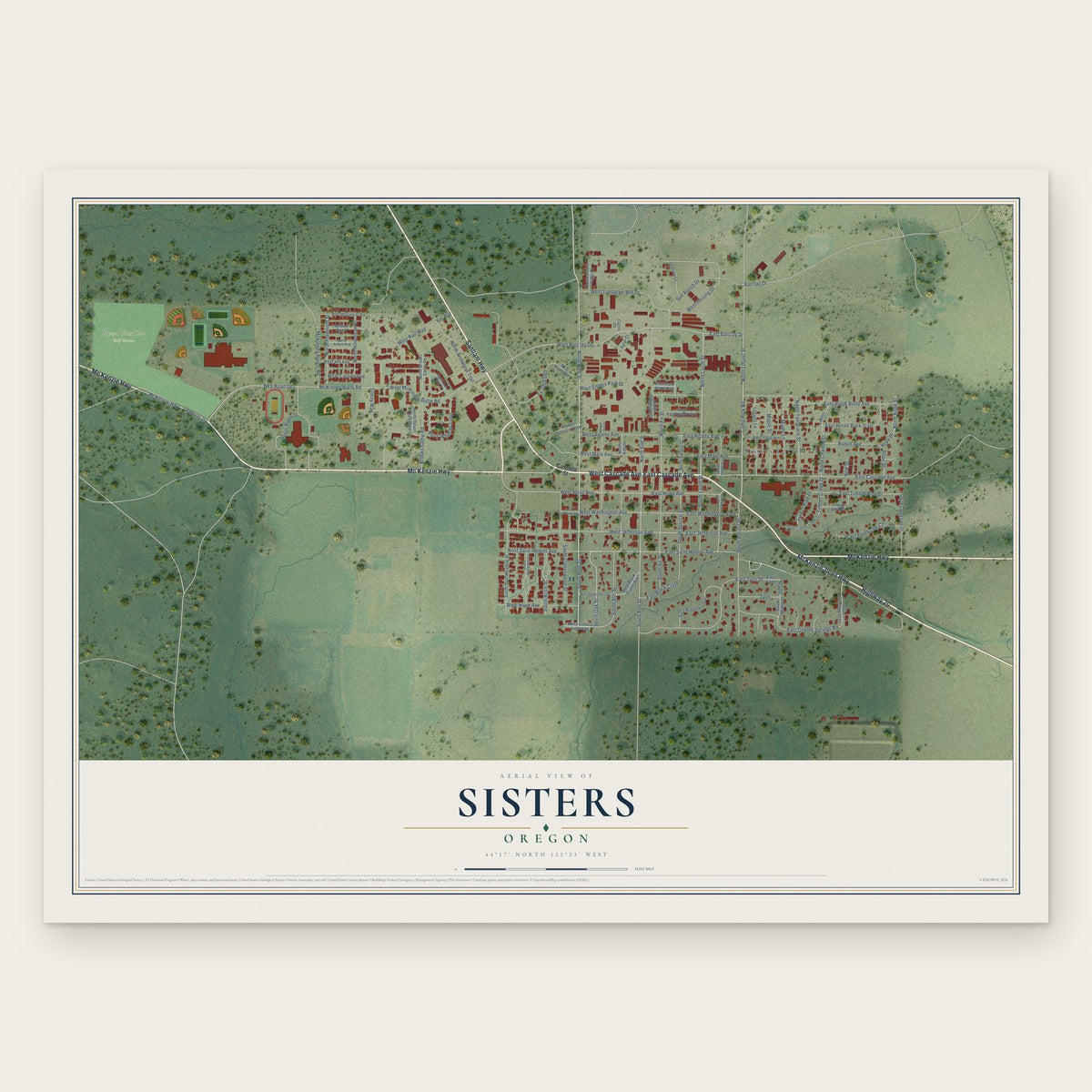 Sisters, Oregon map print, the full design