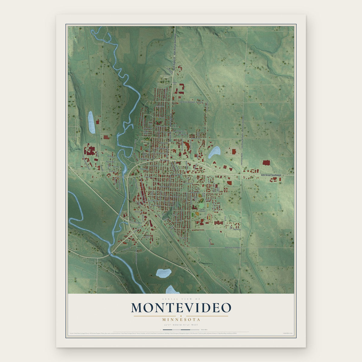 Montevideo, Minnesota map print, the full design
