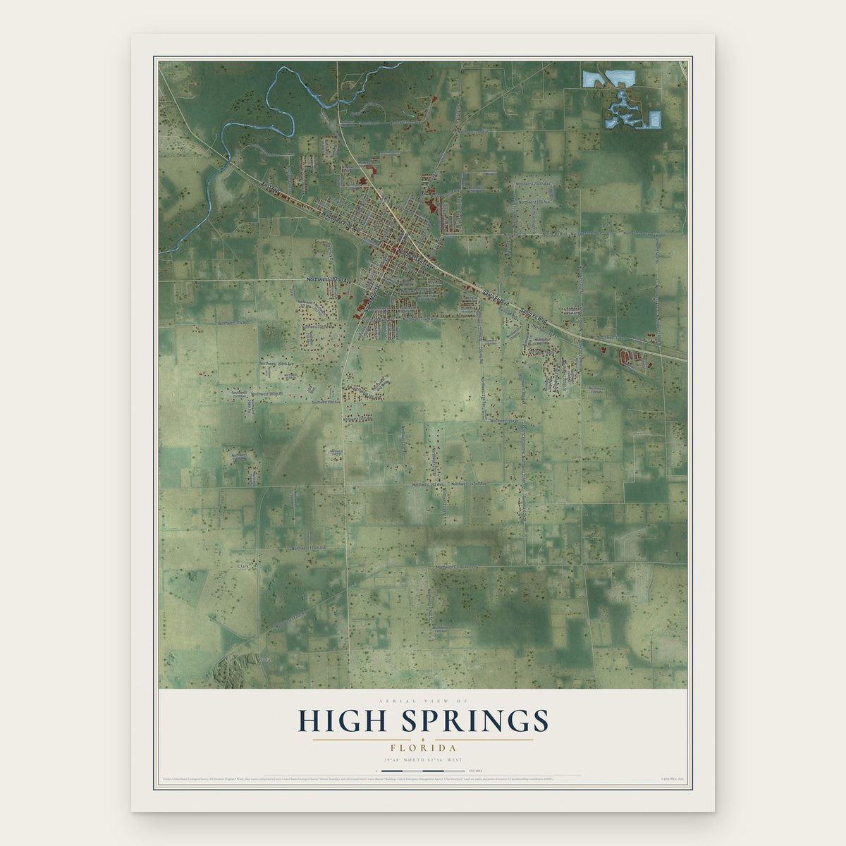High Springs, Florida map print, the full design