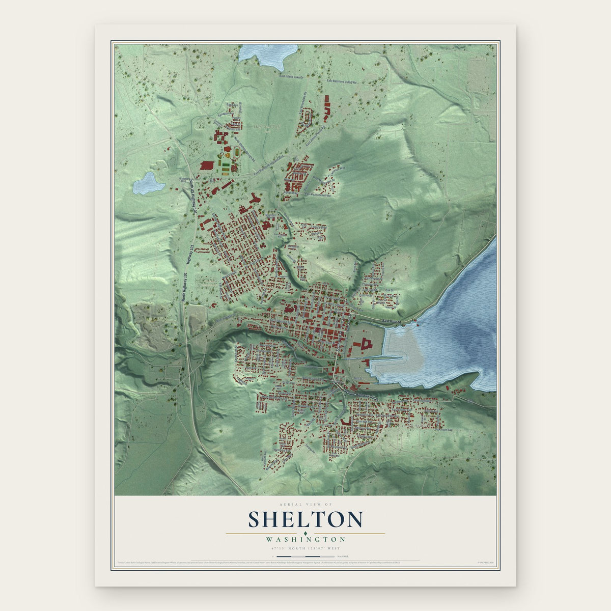Shelton, Washington map print, the full design