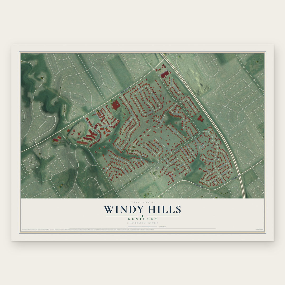 Windy Hills, Kentucky map print, the full design