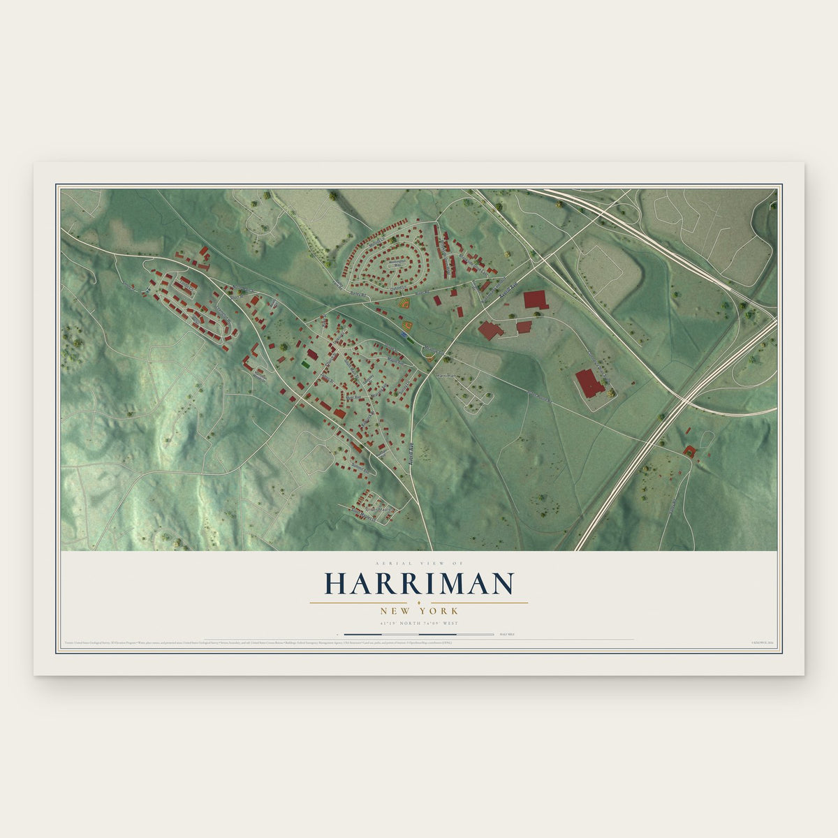 Harriman, New York map print, the full design