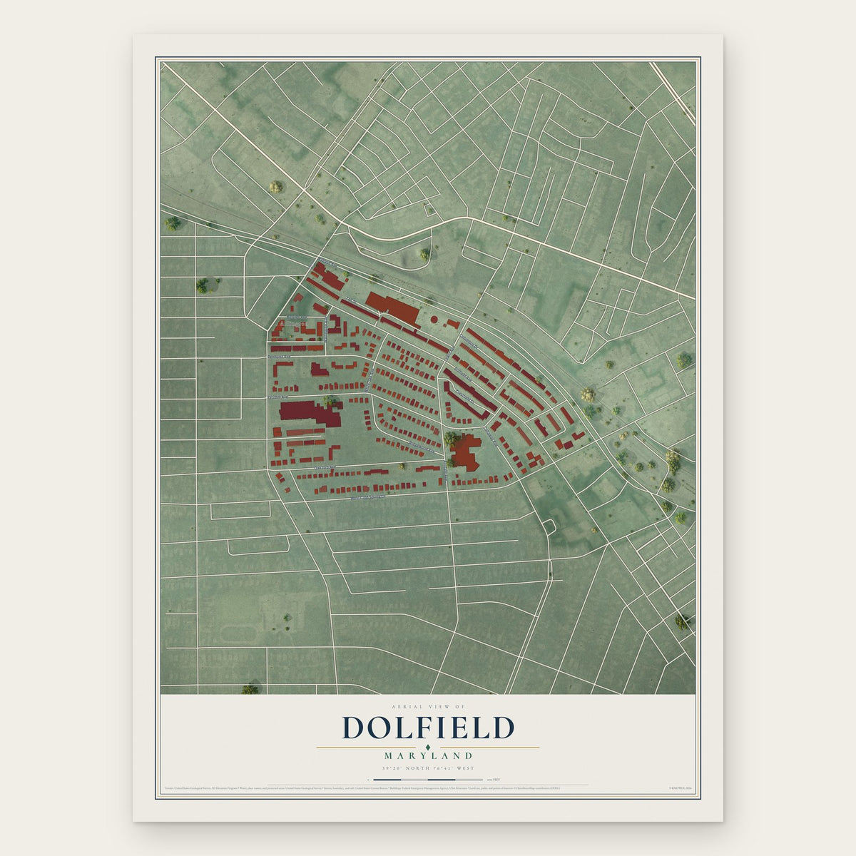 Dolfield, Maryland map print, the full design