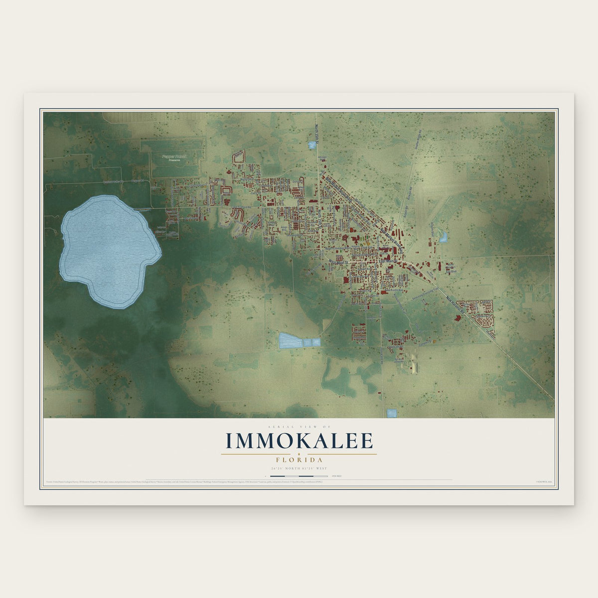 Immokalee, Florida map print, the full design
