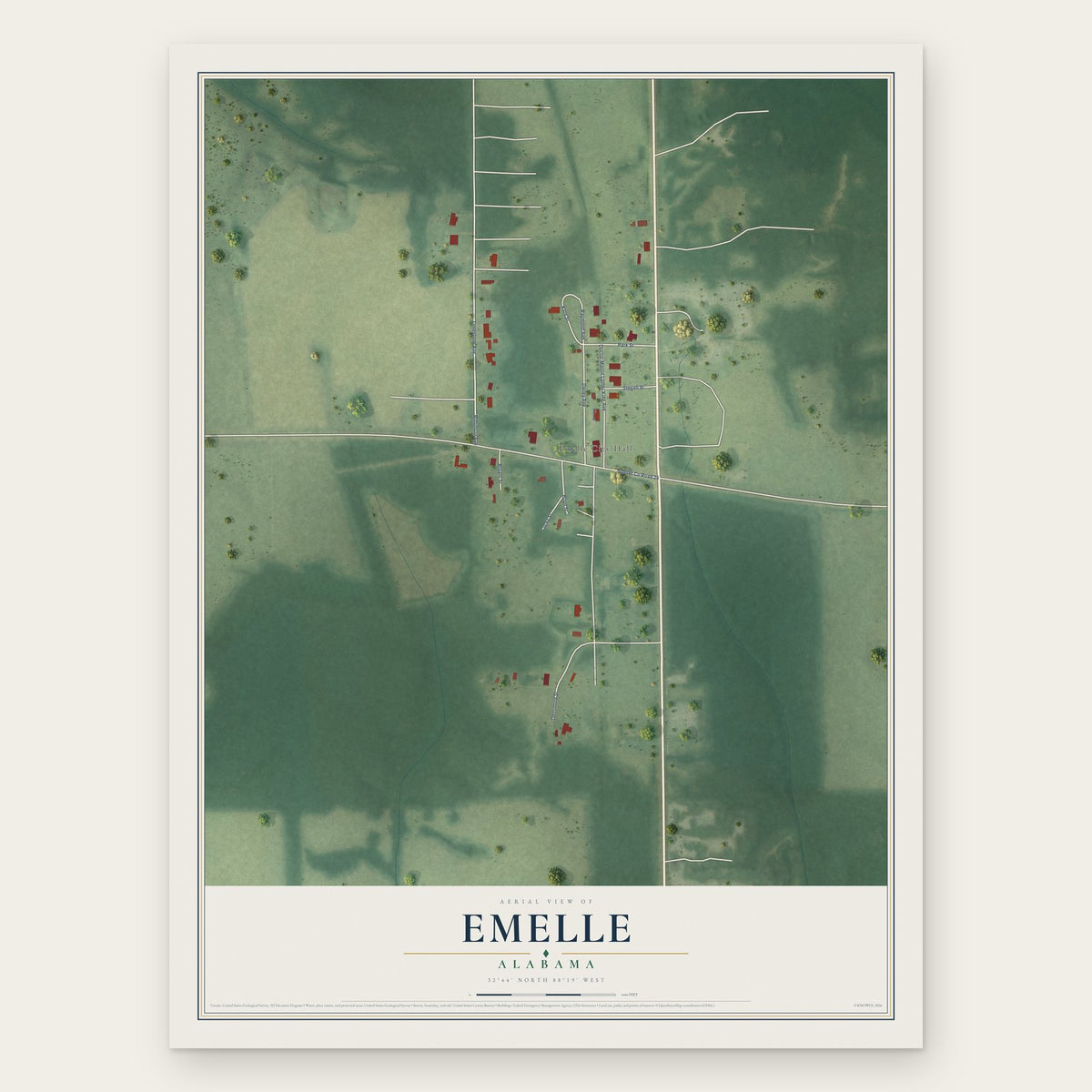 Emelle, Alabama map print, the full design