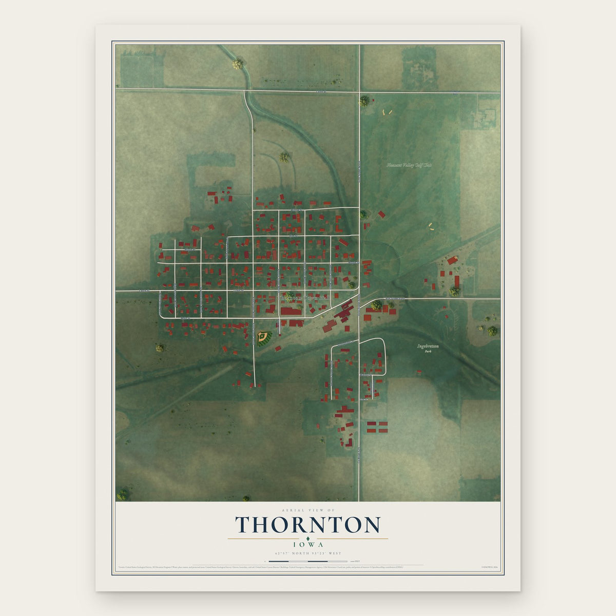 Thornton, Iowa map print, the full design