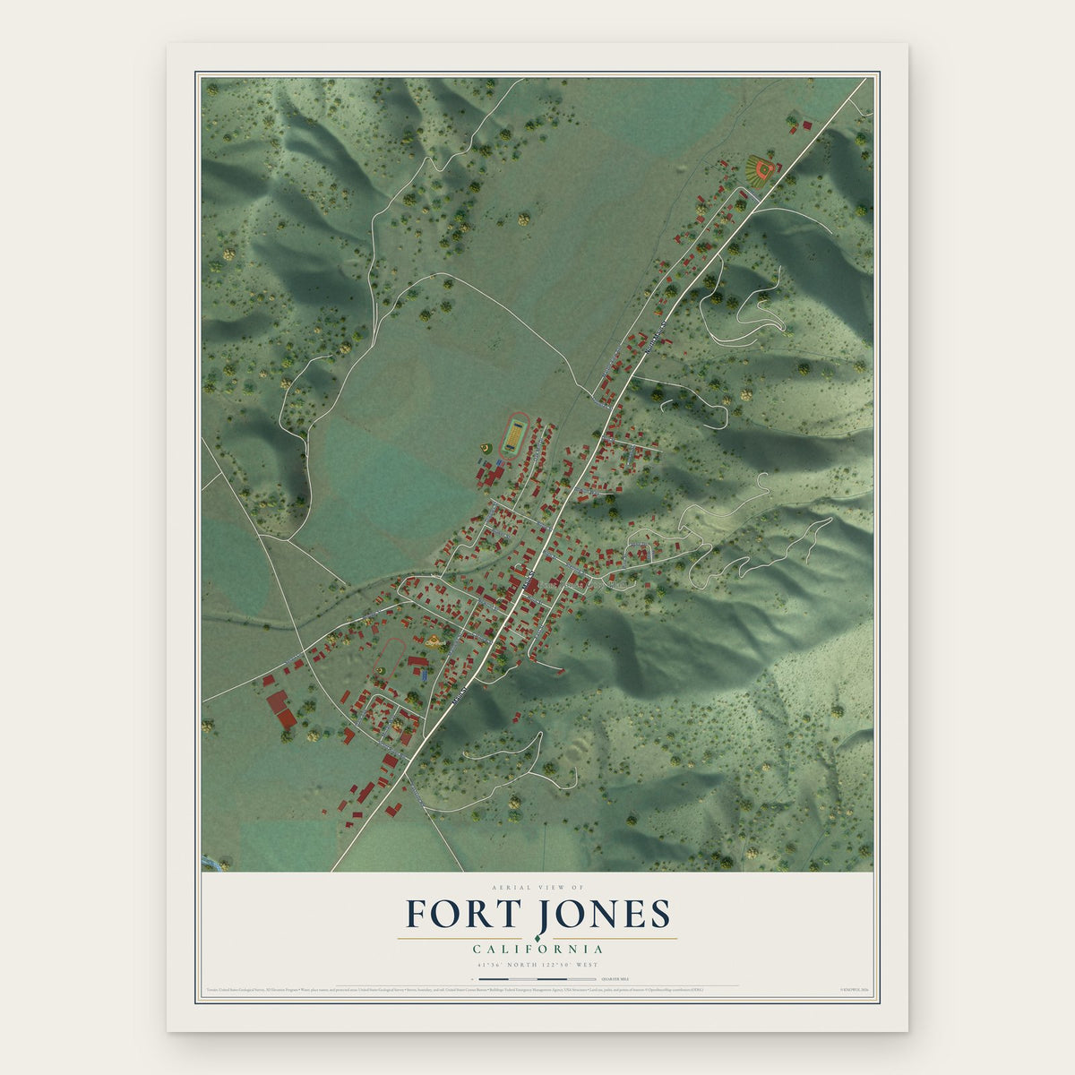 Fort Jones, California map print, the full design