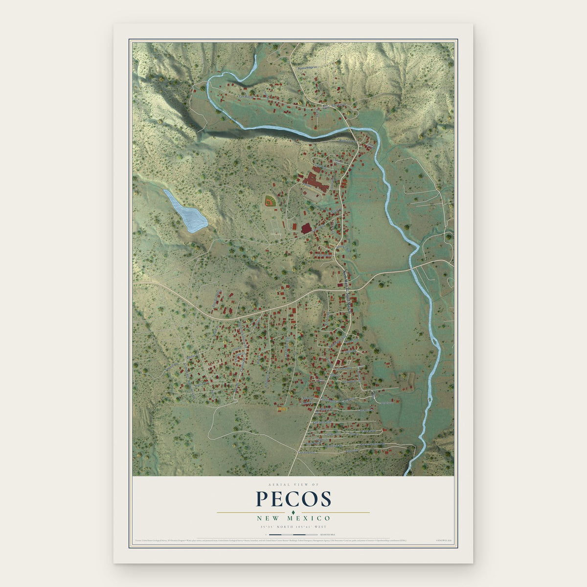 Pecos, New Mexico map print, the full design