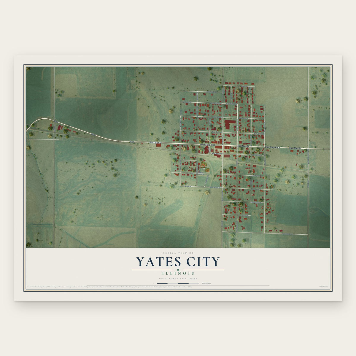 Yates City, Illinois map print, the full design