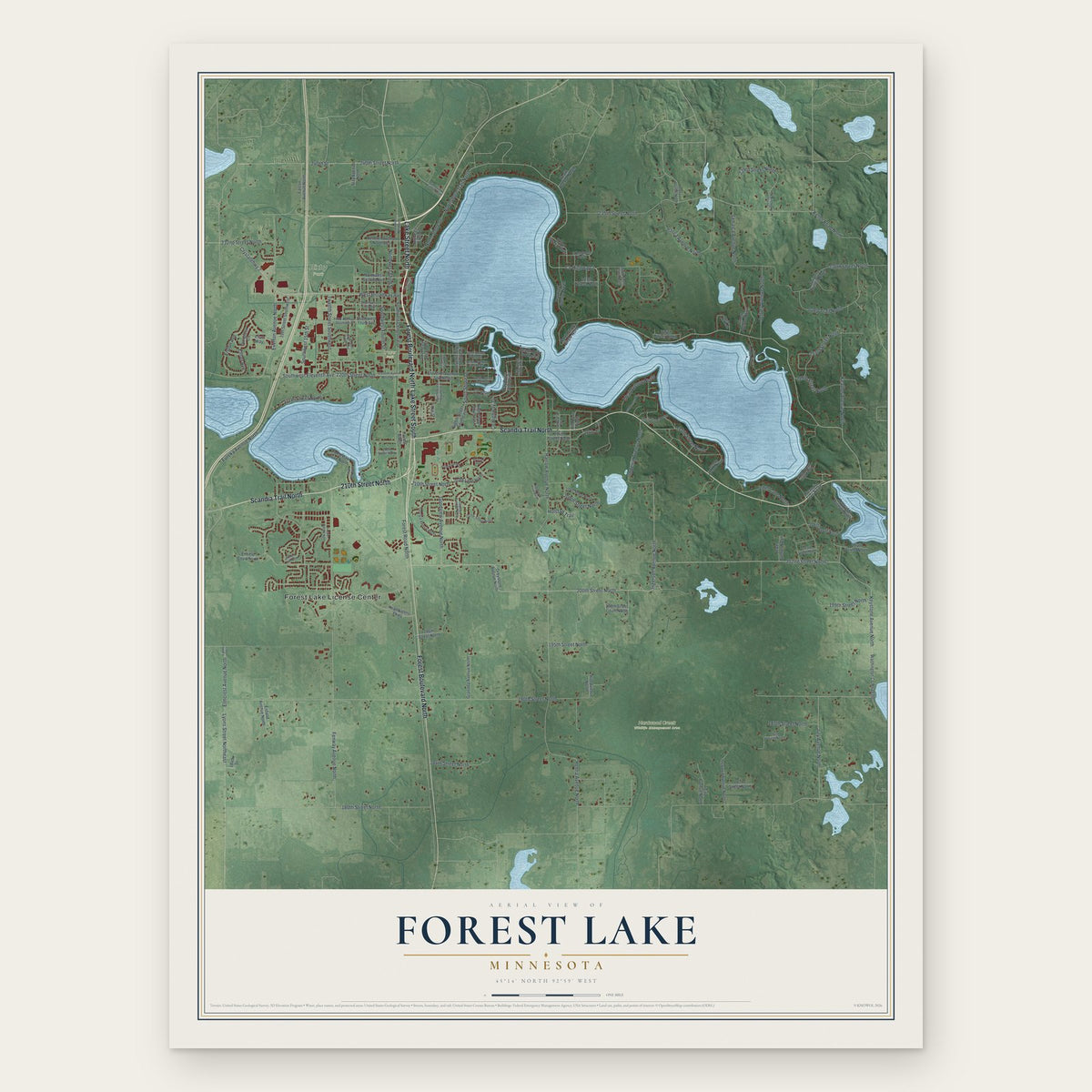 Forest Lake, Minnesota map print, the full design