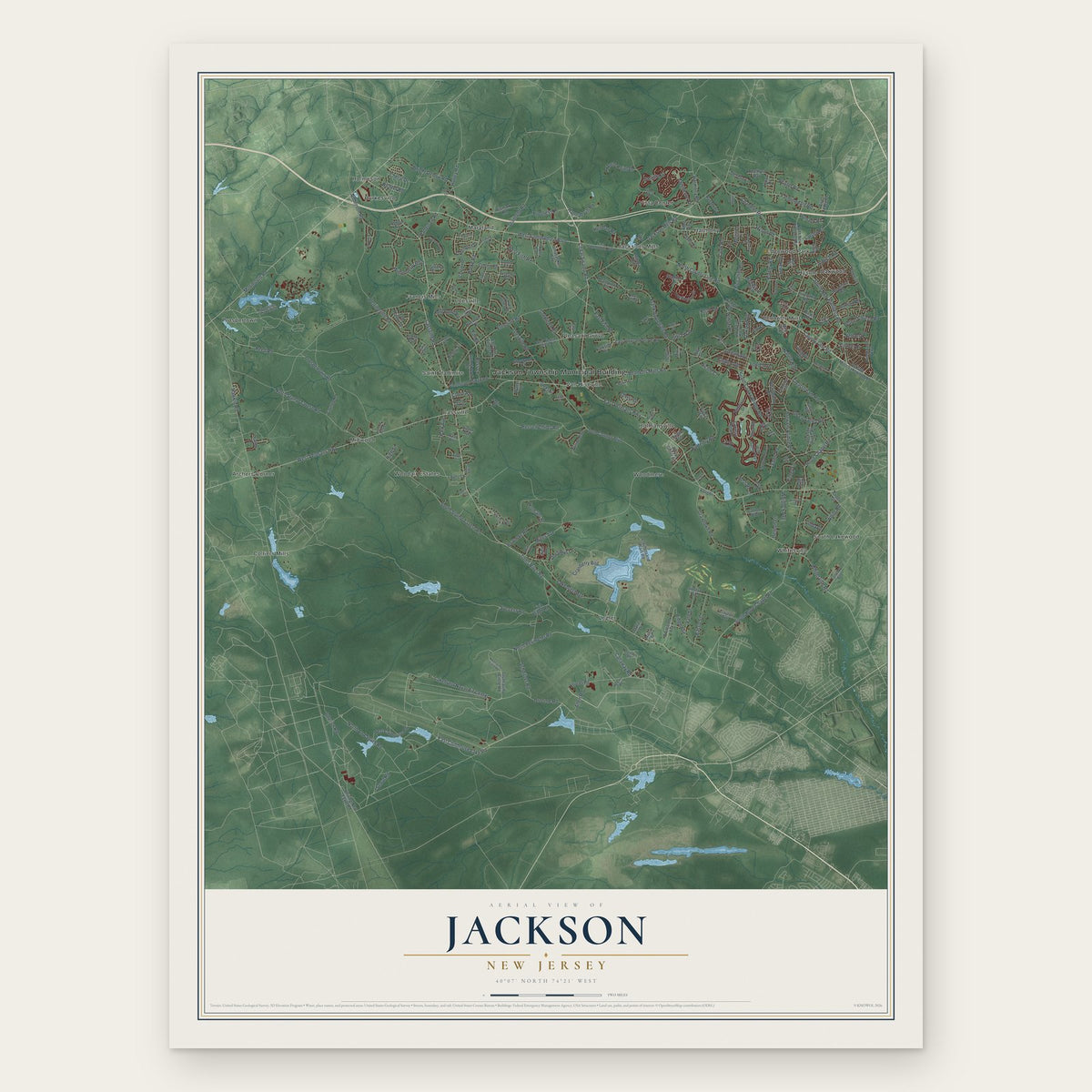 Jackson, New Jersey map print, the full design
