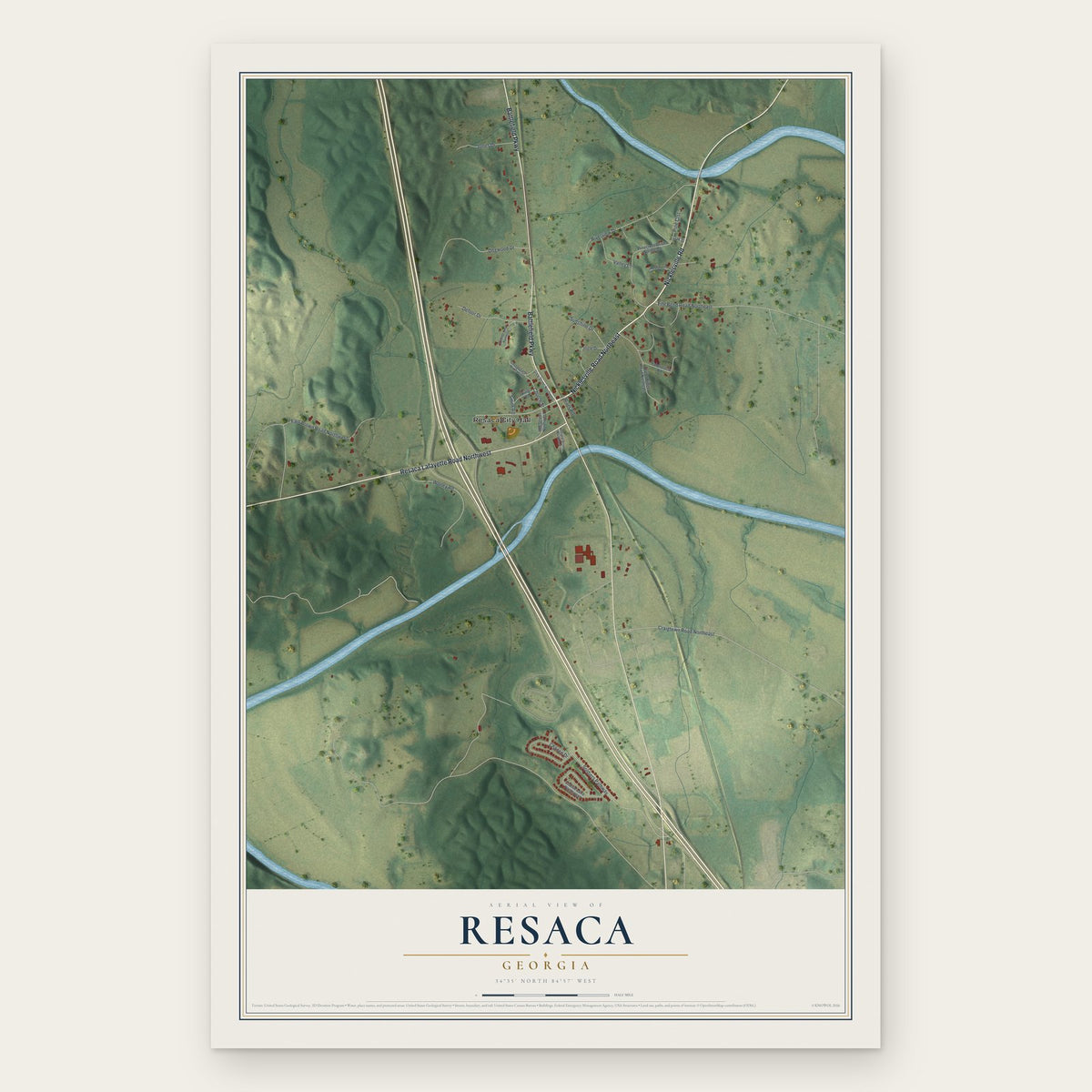 Resaca, Georgia map print, the full design