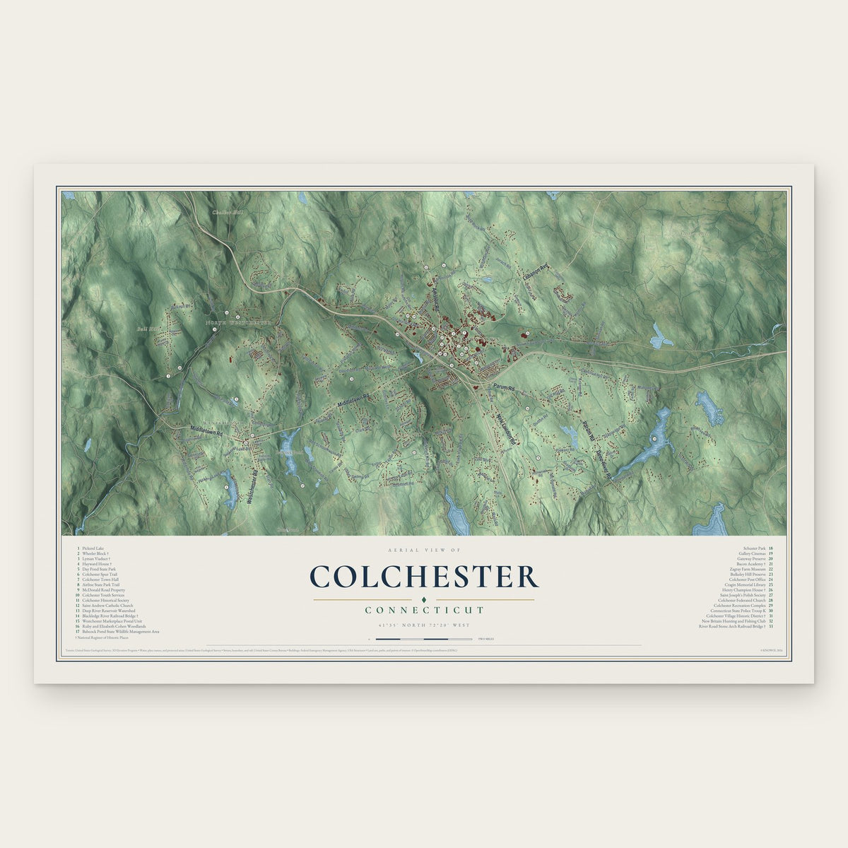 Colchester, Connecticut map print, the full design