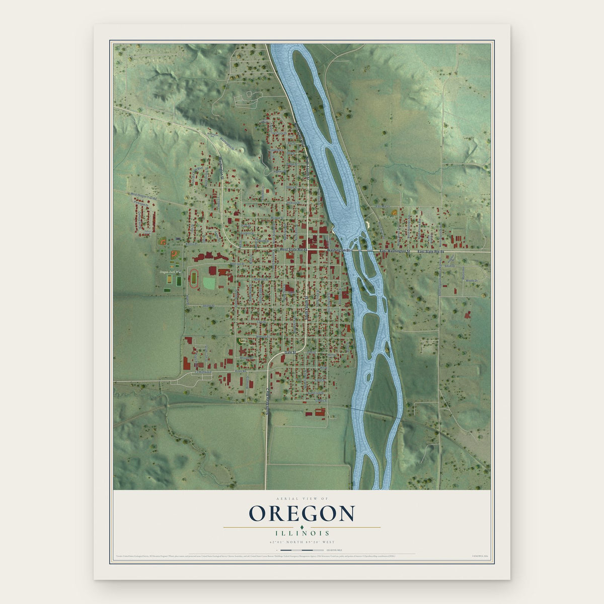 Oregon, Illinois map print, the full design