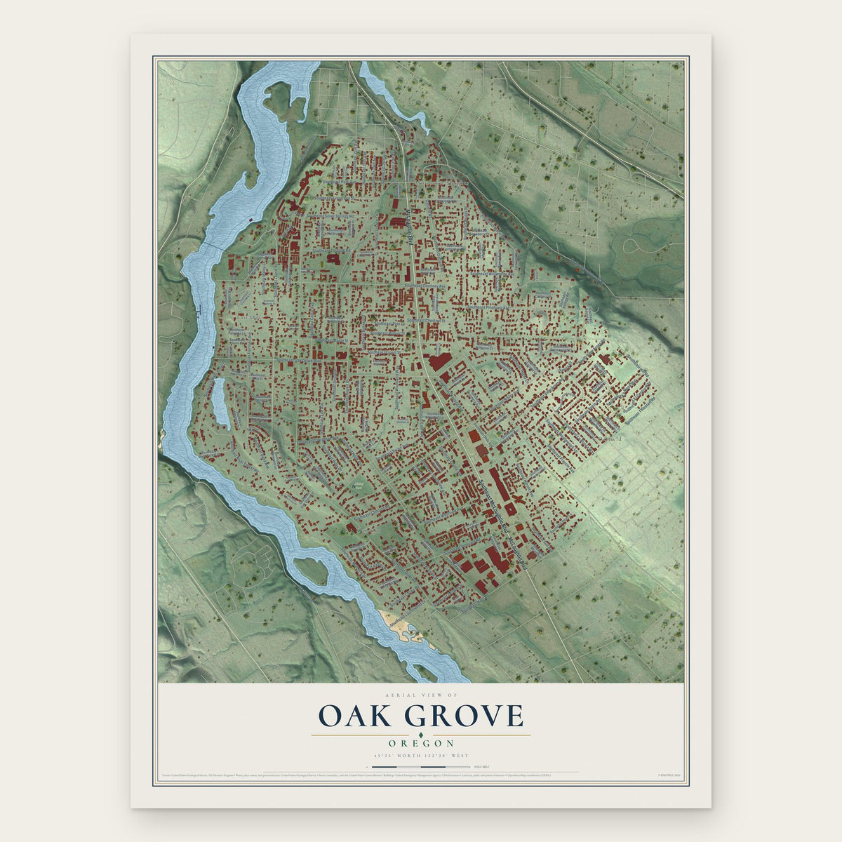 Oak Grove, Oregon map print, the full design