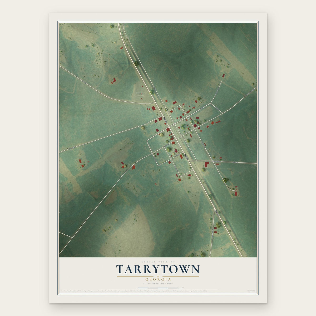 Tarrytown, Georgia map print, the full design