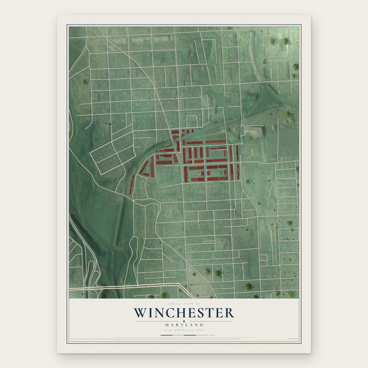 Winchester, Maryland map print, the full design
