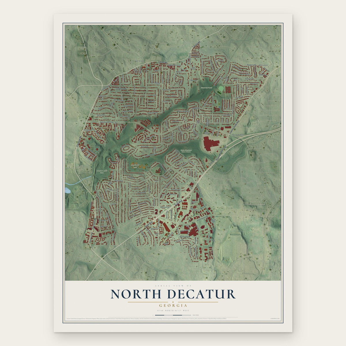 North Decatur, Georgia map print, the full design