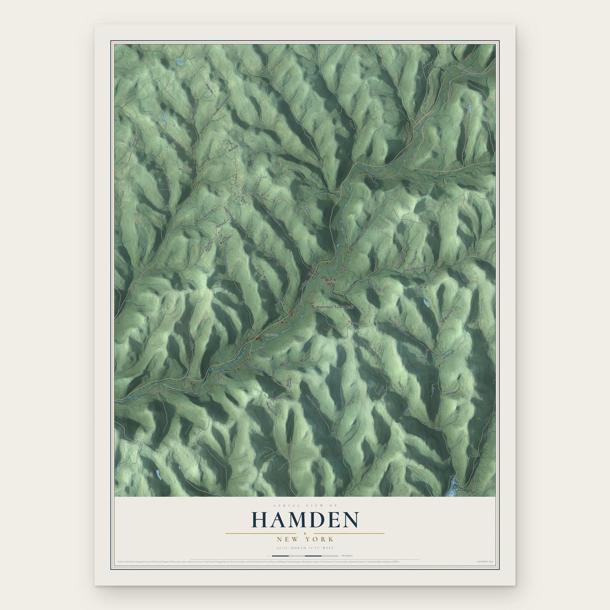 Hamden, New York map print, the full design