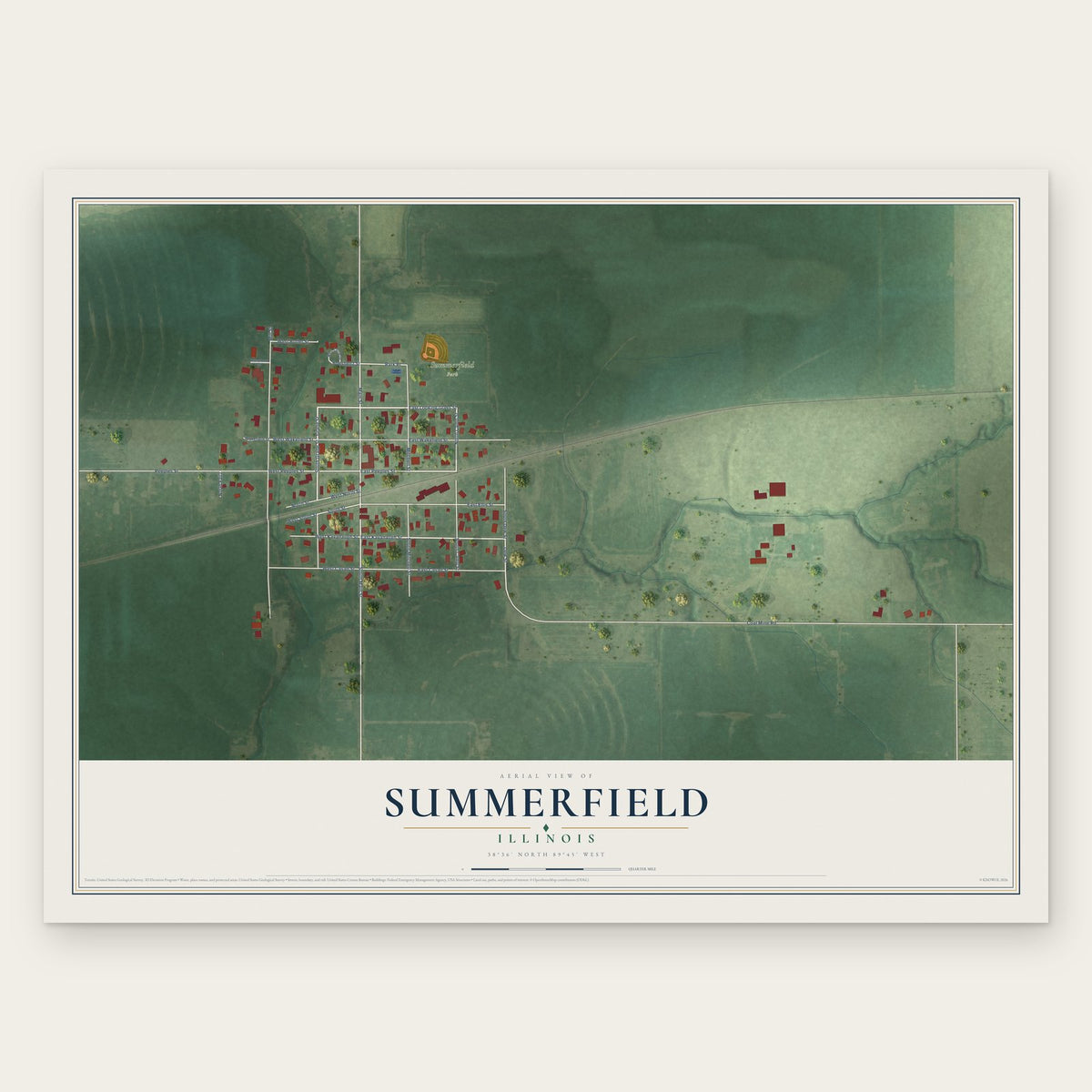 Summerfield, Illinois map print, the full design