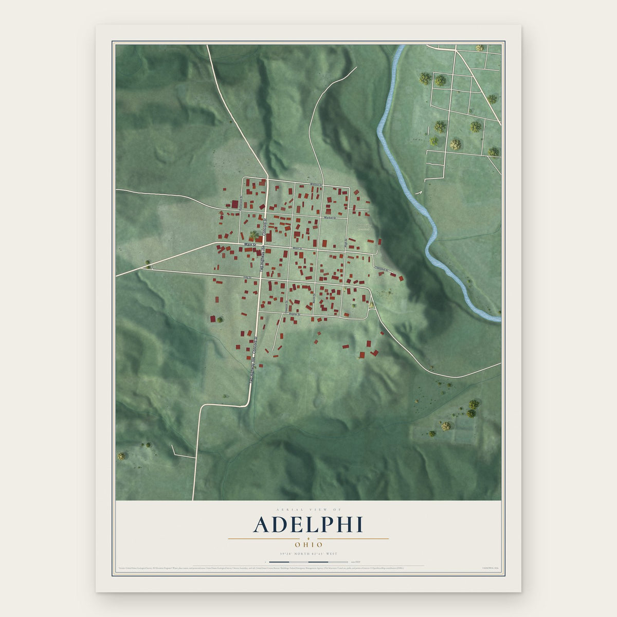 Adelphi, Ohio map print, the full design