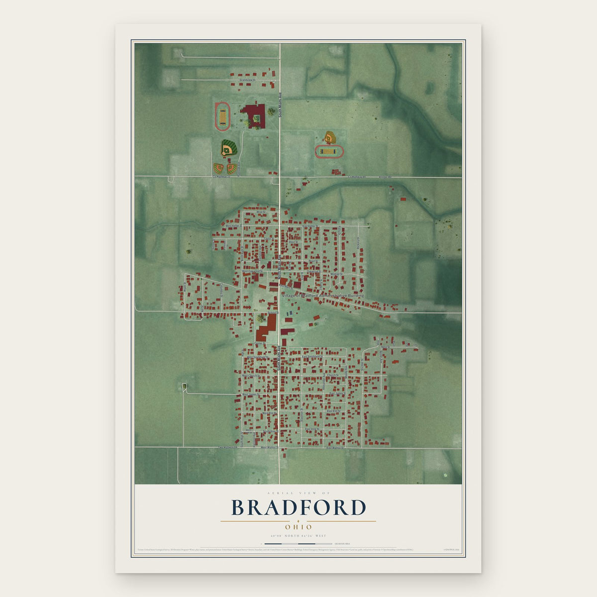 Bradford, Ohio map print, the full design