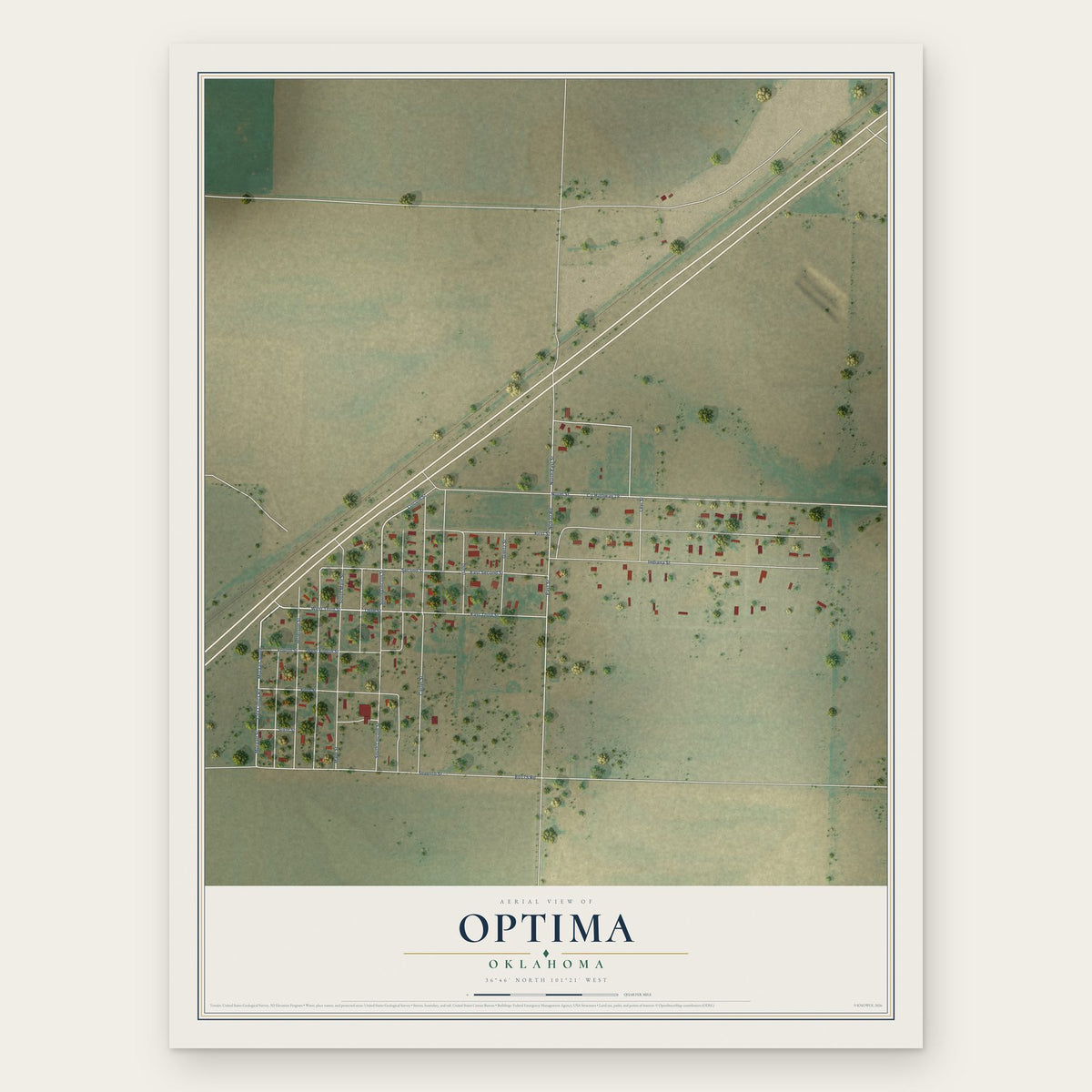 Optima, Oklahoma map print, the full design