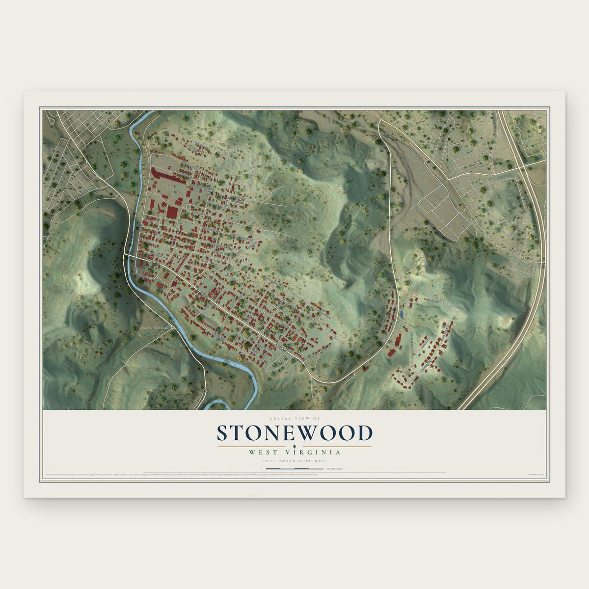 Stonewood, West Virginia map print, the full design