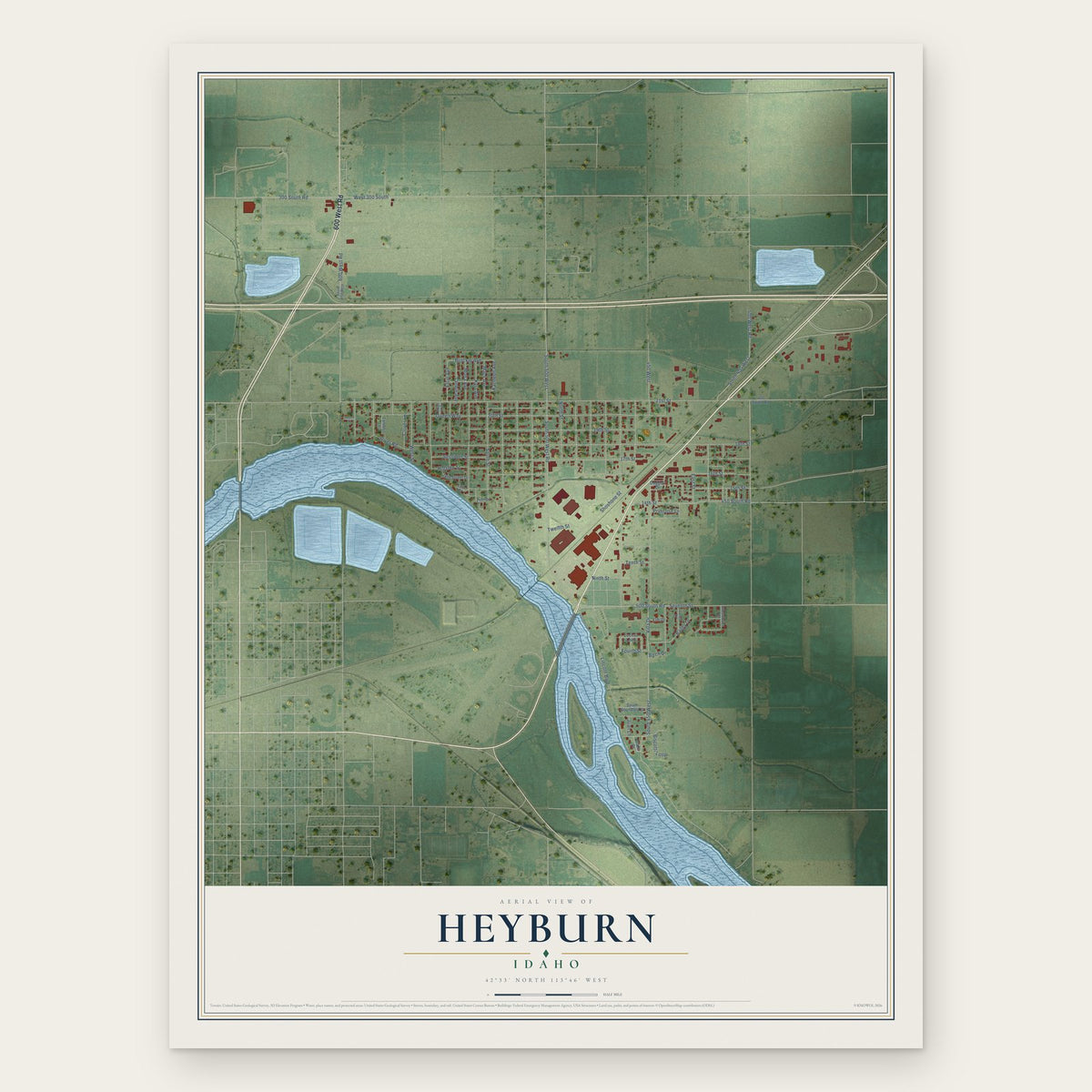 Heyburn, Idaho map print, the full design