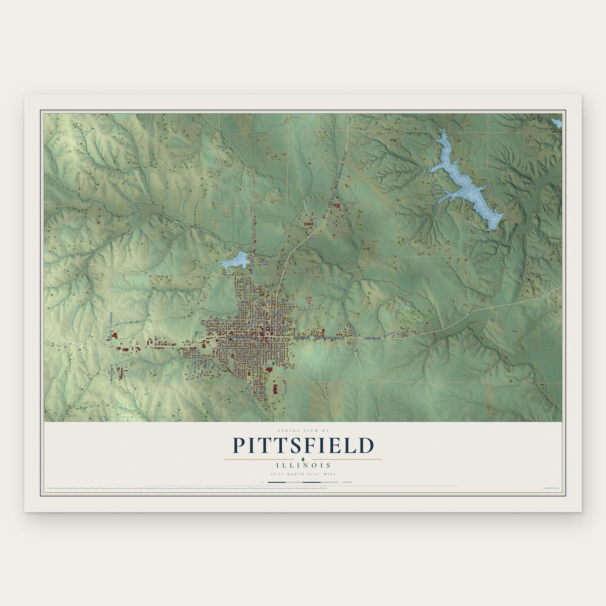 Pittsfield, Illinois map print, the full design