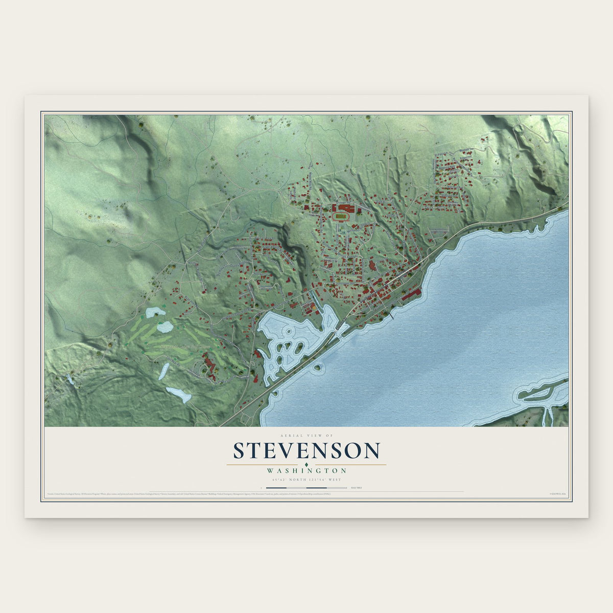 Stevenson, Washington map print, the full design