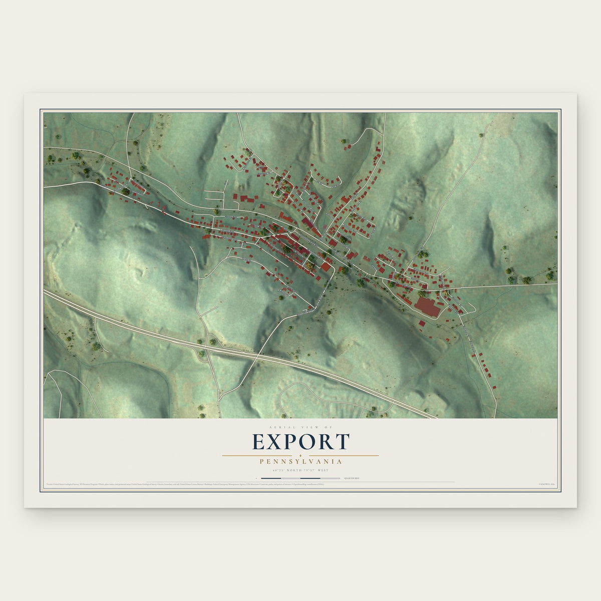 Export, Pennsylvania map print, the full design