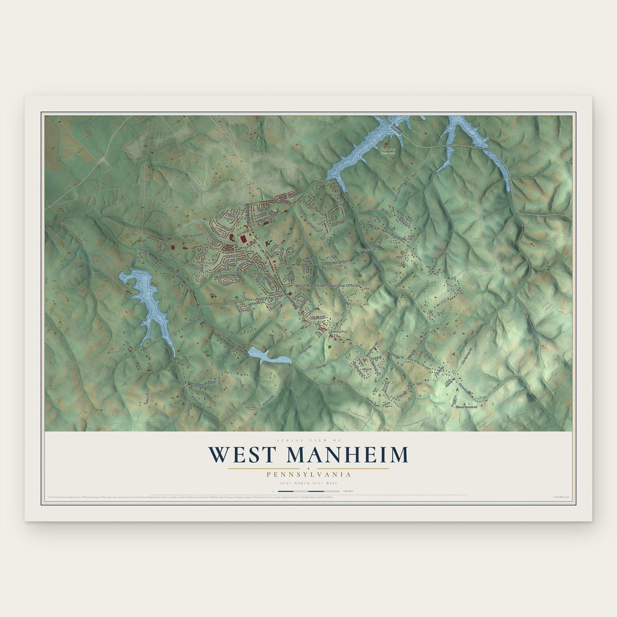 West Manheim, Pennsylvania map print, the full design