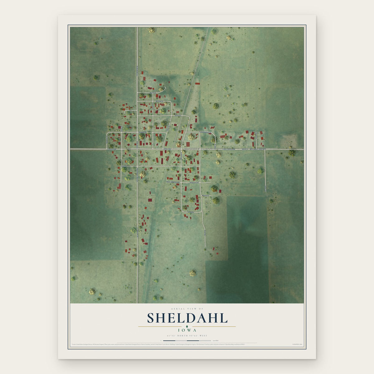 Sheldahl, Iowa map print, the full design