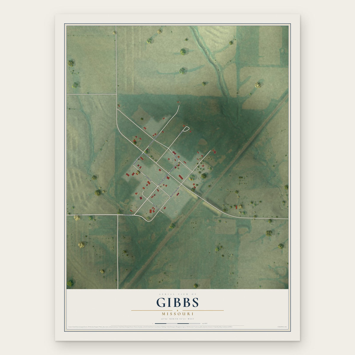 Gibbs, Missouri map print, the full design