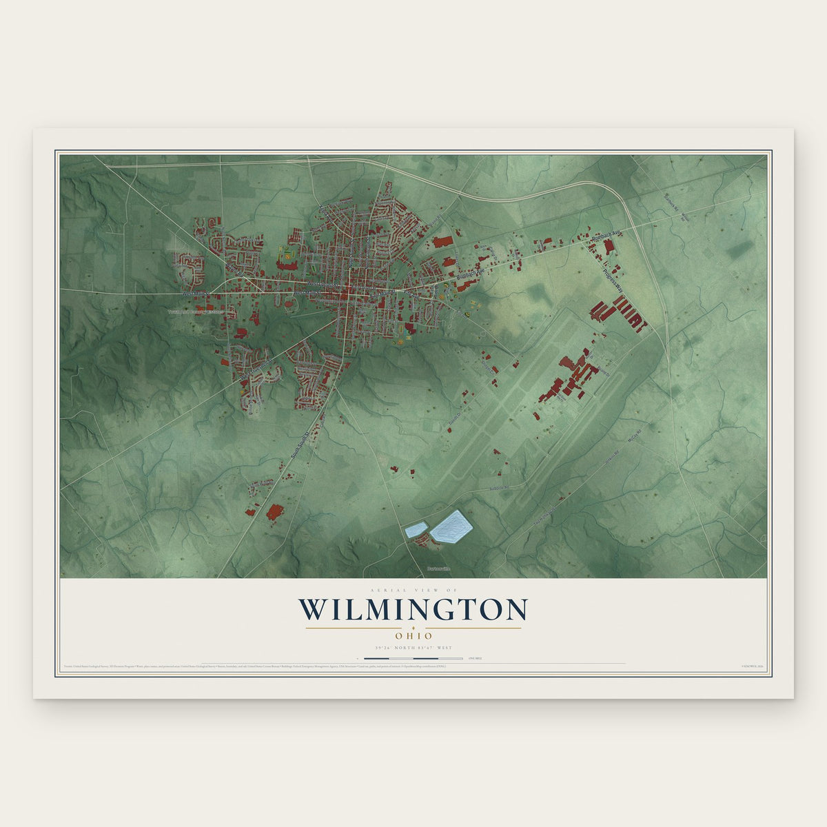 Wilmington, Ohio map print, the full design
