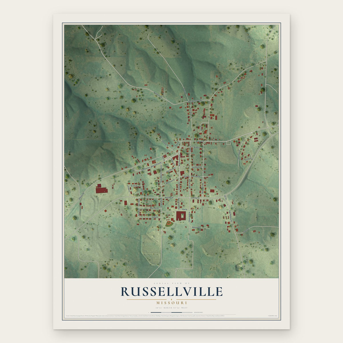 Russellville, Missouri map print, the full design