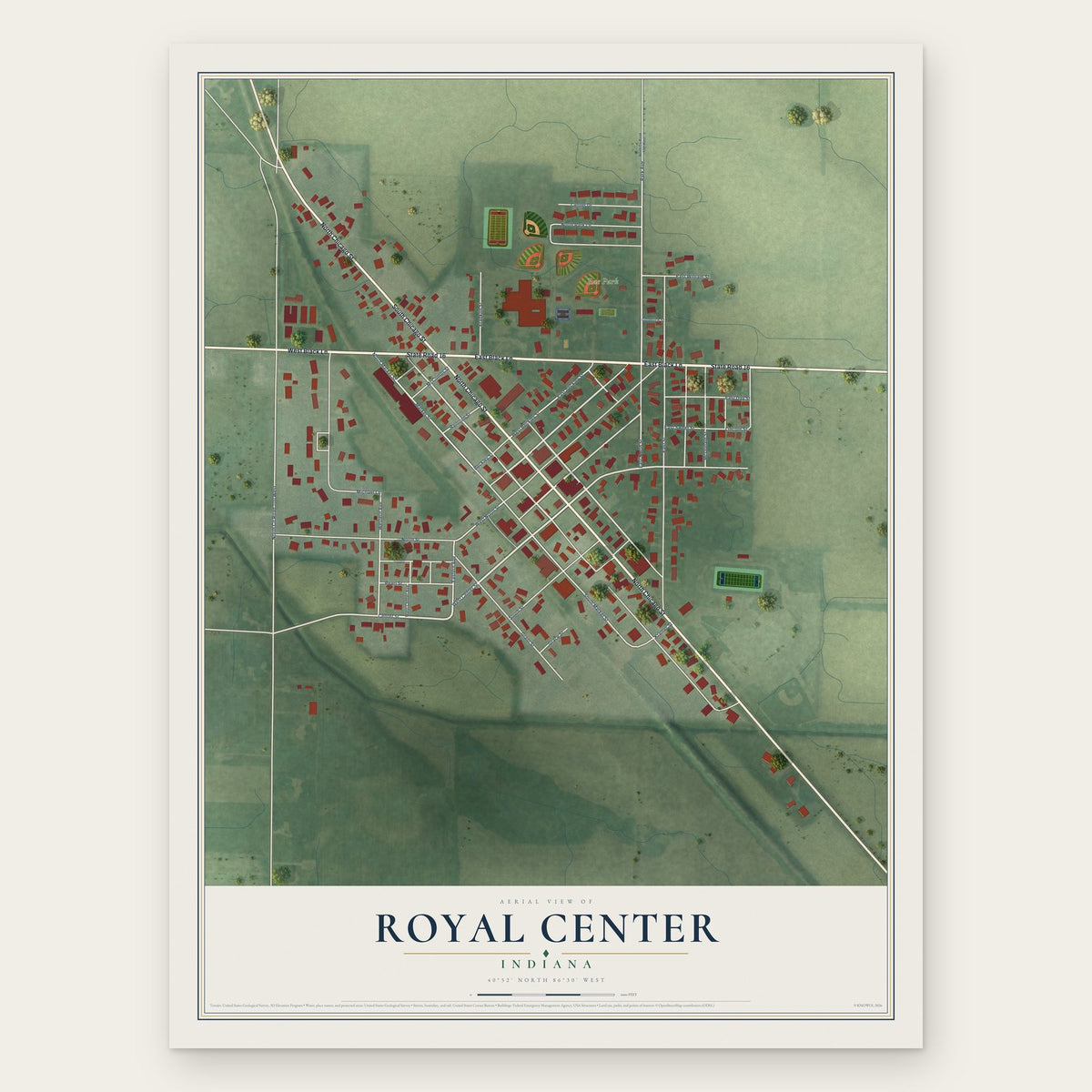 Royal Center, Indiana map print, the full design