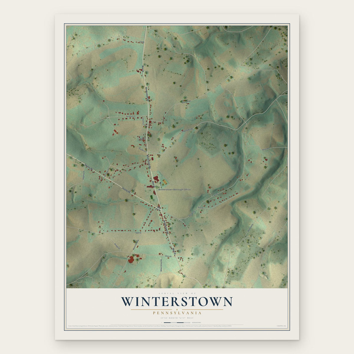 Winterstown, Pennsylvania map print, the full design