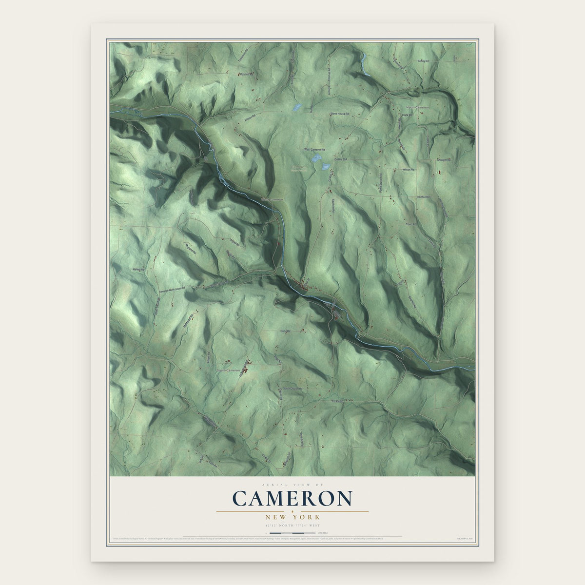 Cameron, New York map print, the full design
