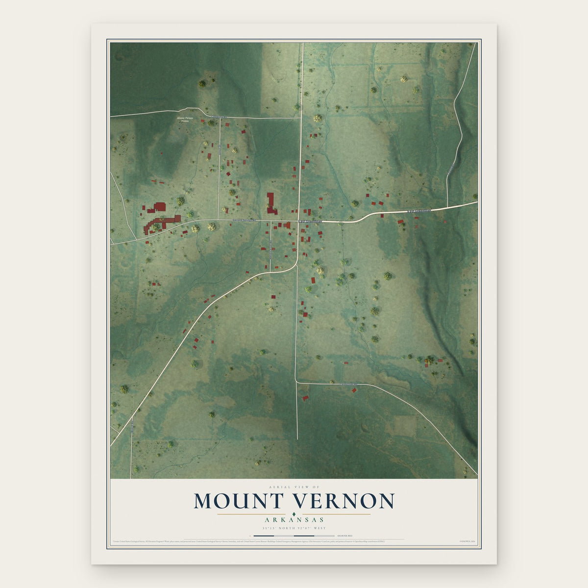 Mount Vernon, Arkansas map print, the full design
