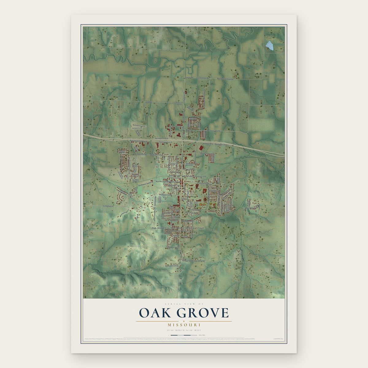Oak Grove, Missouri map print, the full design