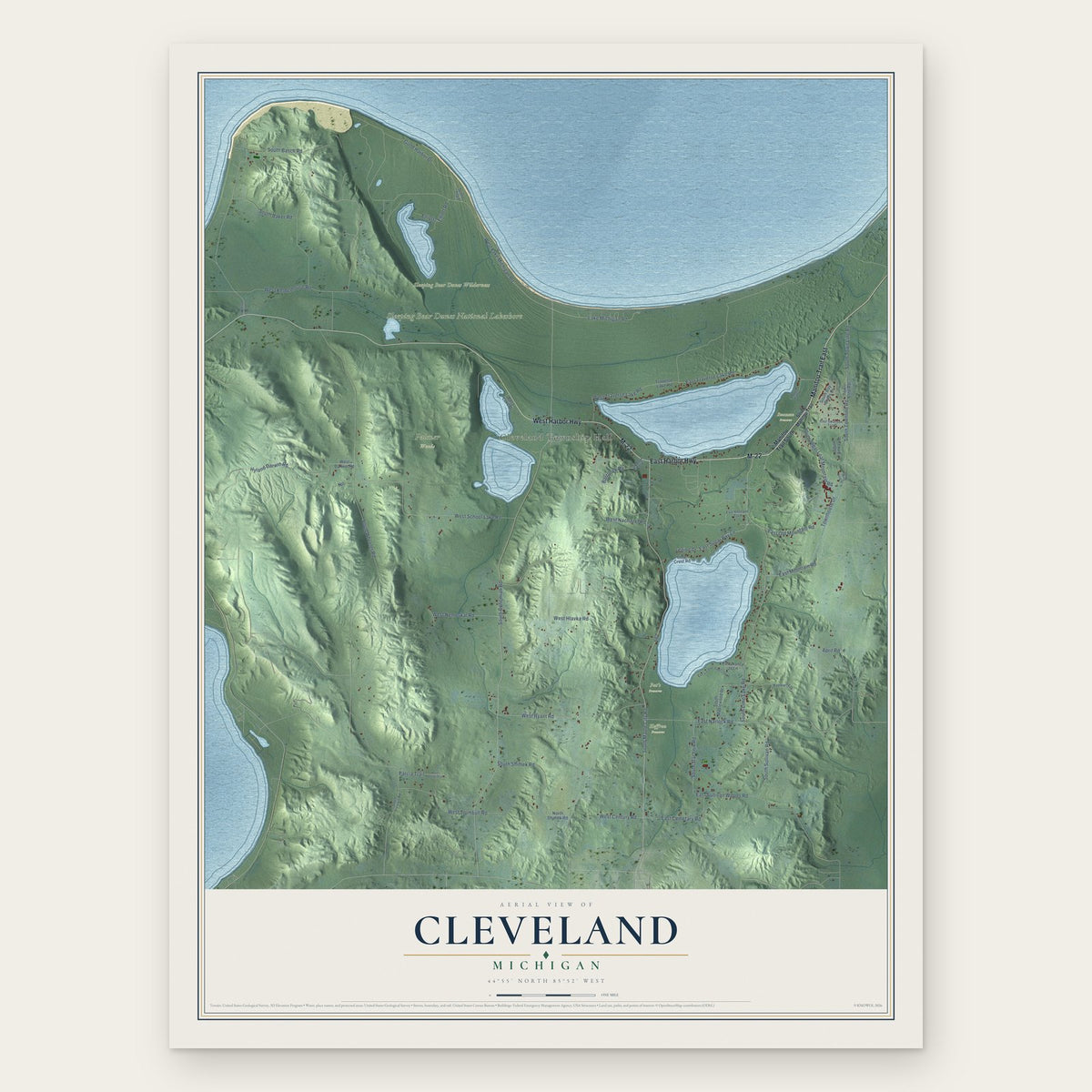 Cleveland, Michigan map print, the full design